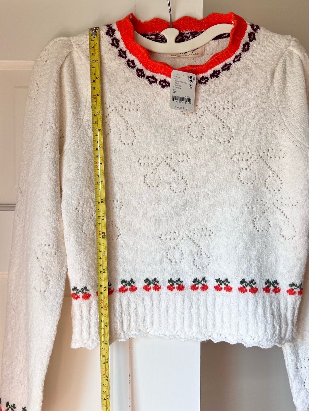 Free People Tilly Cherry Pointelle Knit Crop Sweater Size XS NWT - Picture 8 of 9